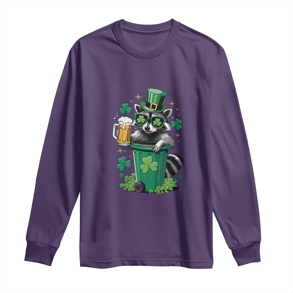 Funny St.Patrick's Day Raccoon Long Sleeve Shirt Patrick Drinking Irish TS02 Purple Print Your Wear