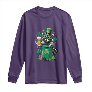 Funny St.Patrick's Day Raccoon Long Sleeve Shirt Patrick Drinking Irish TS02 Purple Print Your Wear