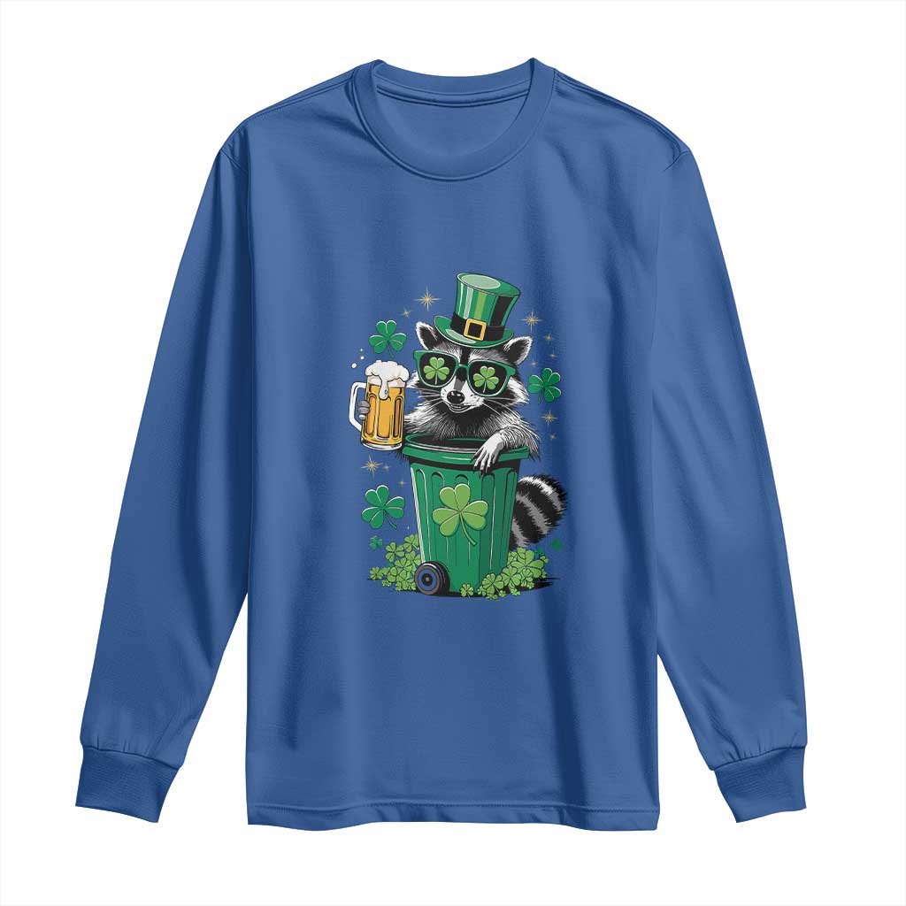 Funny St.Patrick's Day Raccoon Long Sleeve Shirt Patrick Drinking Irish TS02 Royal Blue Print Your Wear
