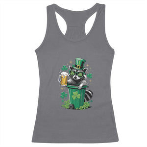 Funny St.Patrick's Day Raccoon Racerback Tank Top Patrick Drinking Irish TS02 Charcoal Print Your Wear