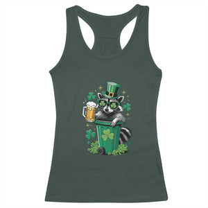 Funny St.Patrick's Day Raccoon Racerback Tank Top Patrick Drinking Irish TS02 Dark Forest Green Print Your Wear