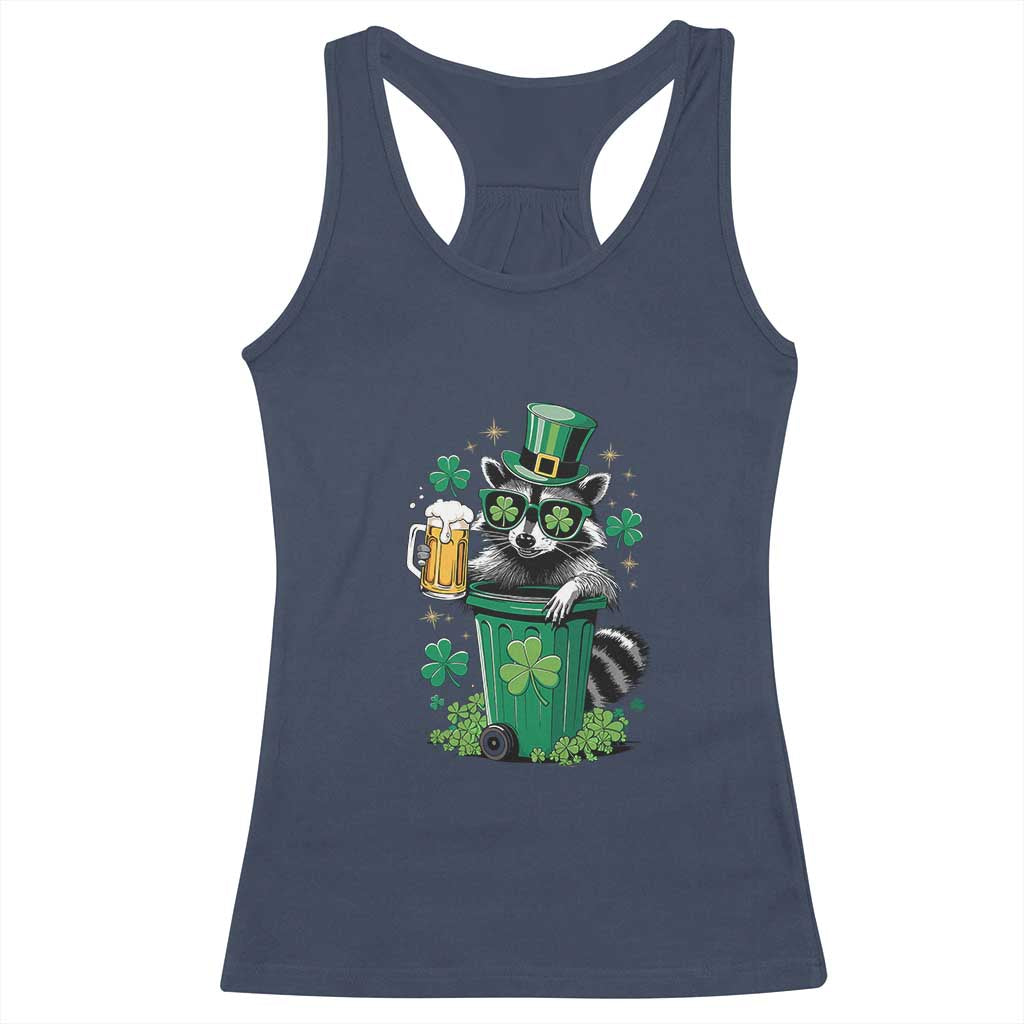 Funny St.Patrick's Day Raccoon Racerback Tank Top Patrick Drinking Irish TS02 Navy Print Your Wear