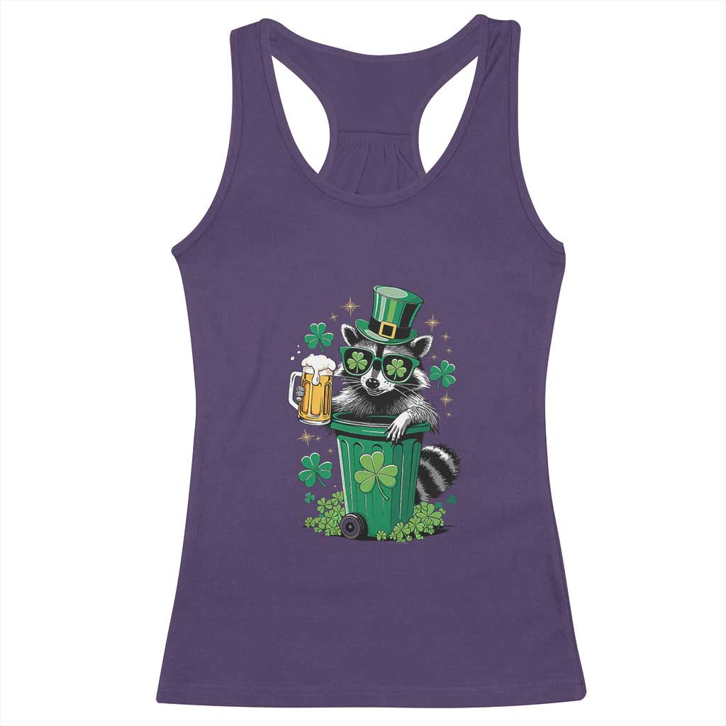 Funny St.Patrick's Day Raccoon Racerback Tank Top Patrick Drinking Irish TS02 Purple Print Your Wear