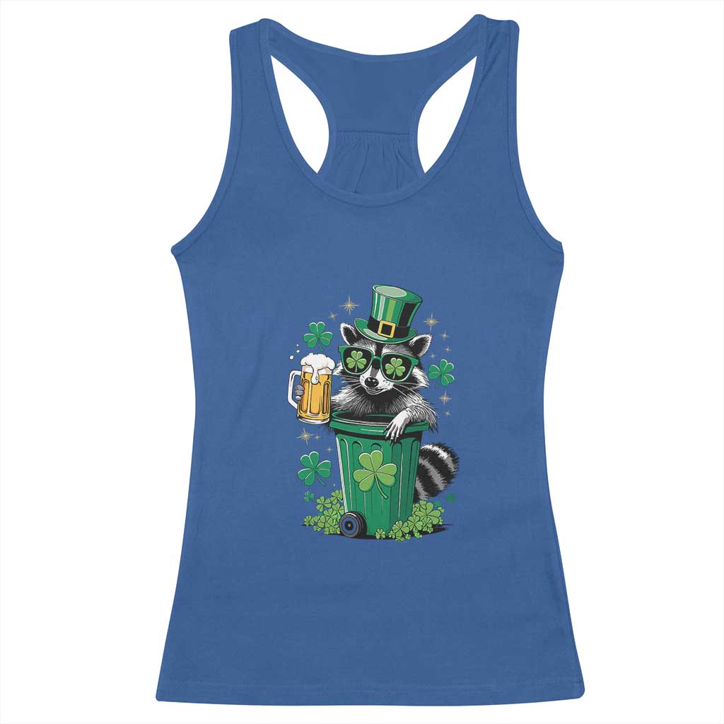 Funny St.Patrick's Day Raccoon Racerback Tank Top Patrick Drinking Irish TS02 Royal Blue Print Your Wear