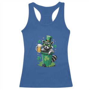 Funny St.Patrick's Day Raccoon Racerback Tank Top Patrick Drinking Irish TS02 Royal Blue Print Your Wear