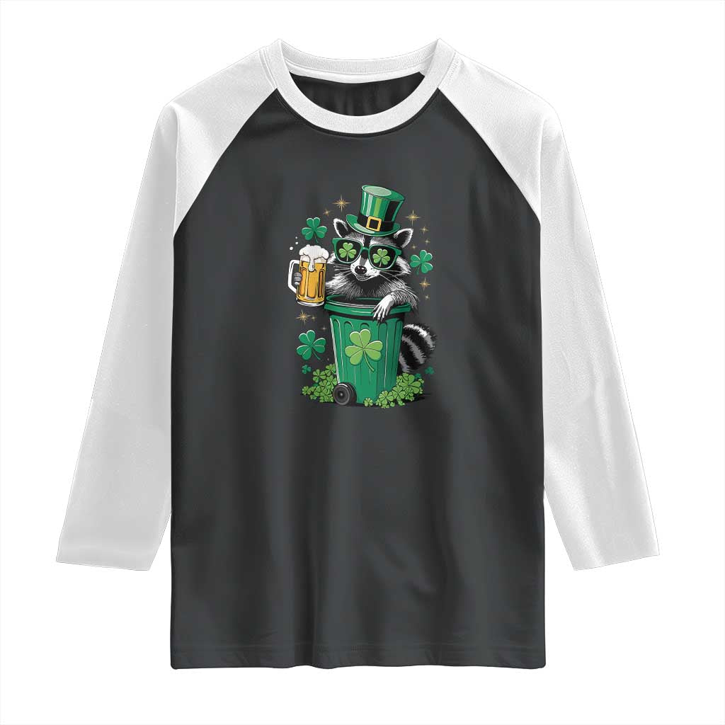 Funny St.Patrick's Day Raccoon Raglan Shirt Patrick Drinking Irish TS02 Black White Print Your Wear