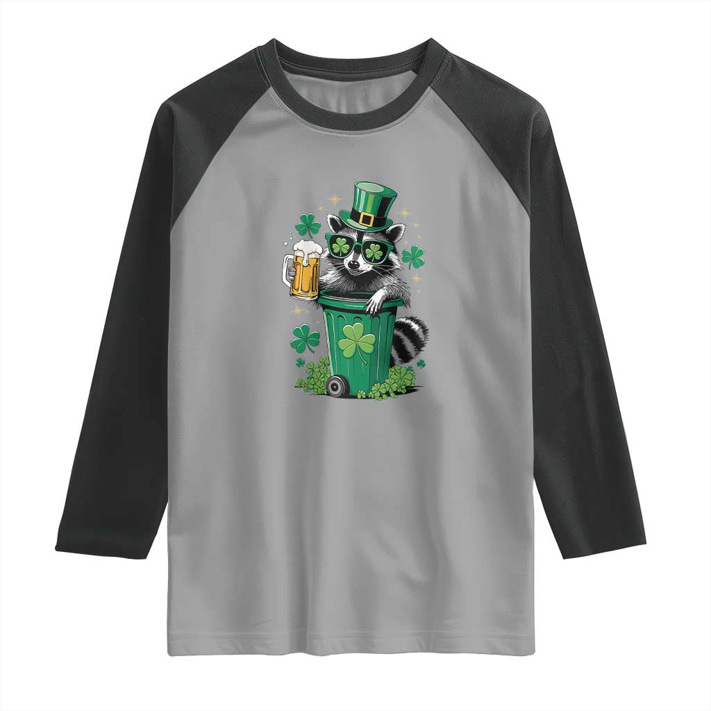 Funny St.Patrick's Day Raccoon Raglan Shirt Patrick Drinking Irish TS02 Sport Gray Black Print Your Wear