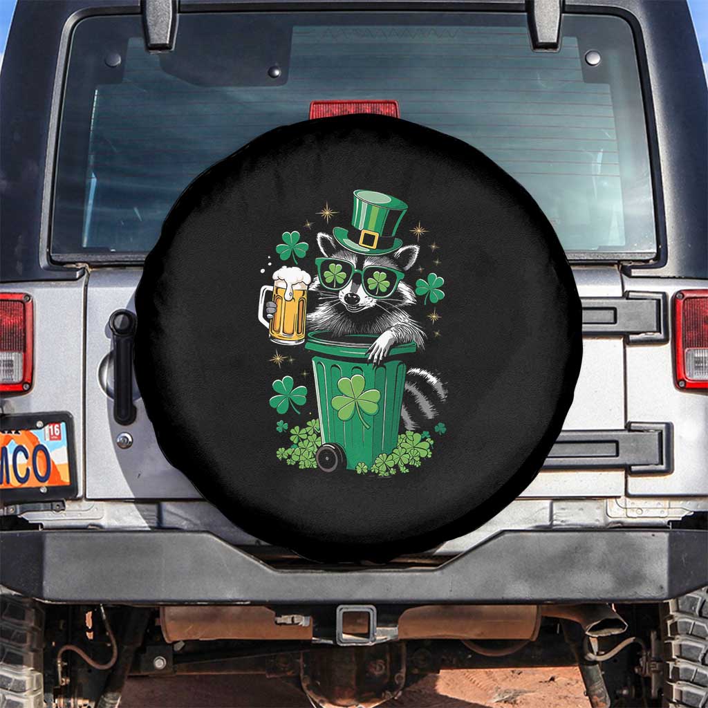Funny St.Patrick's Day Raccoon Spare Tire Cover Patrick Drinking Irish TS02 No hole Black Print Your Wear
