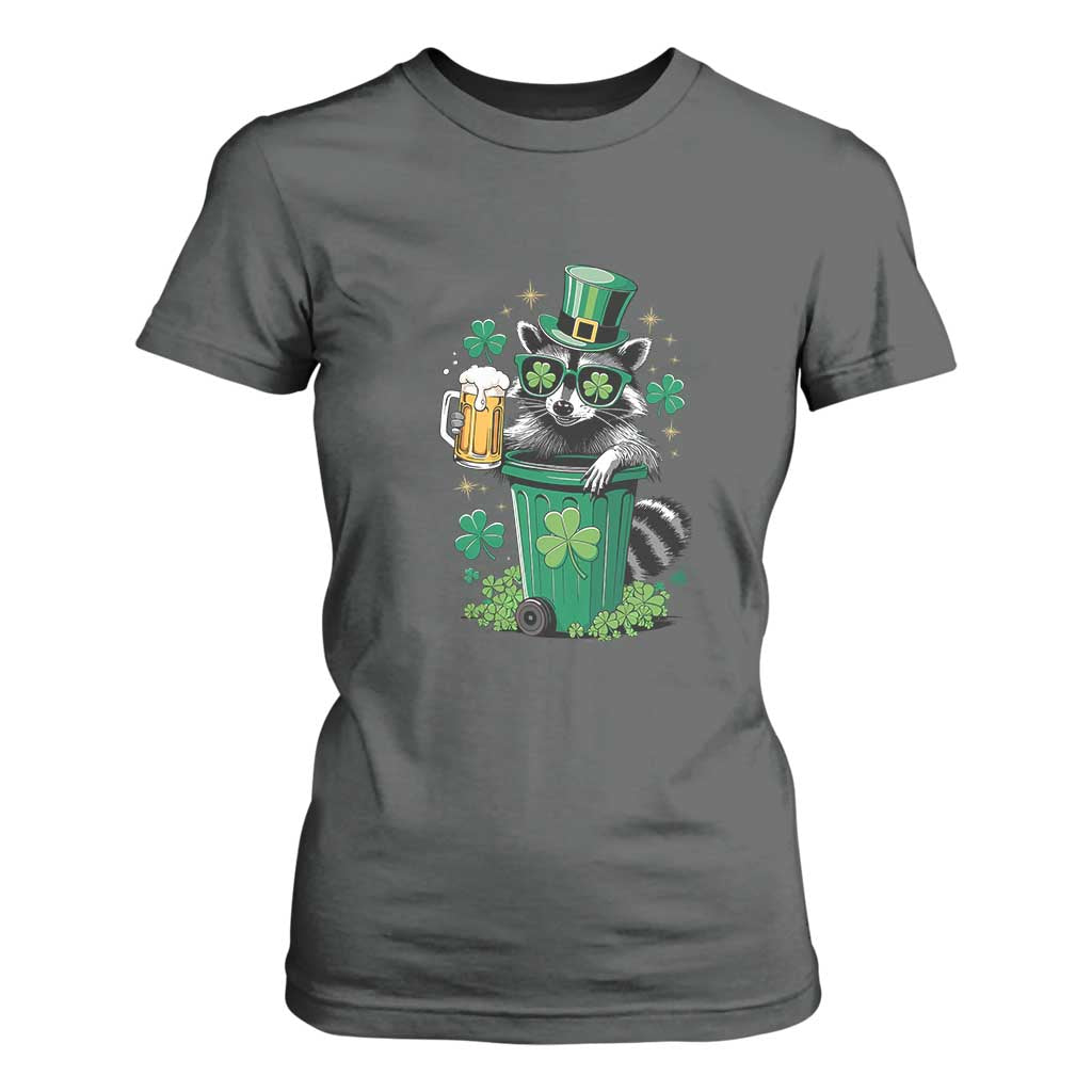 Funny St.Patrick's Day Raccoon T Shirt For Women Patrick Drinking Irish TS02 Dark Heather Print Your Wear