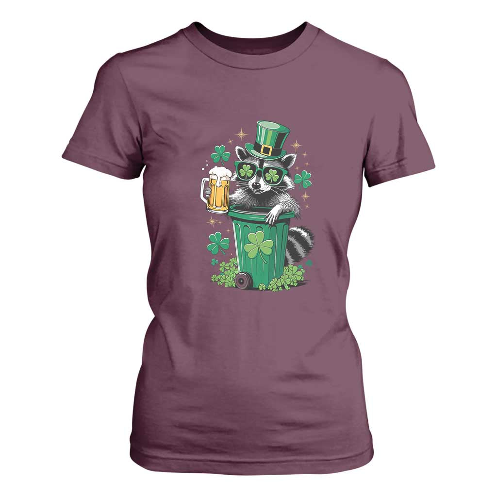 Funny St.Patrick's Day Raccoon T Shirt For Women Patrick Drinking Irish TS02 Maroon Print Your Wear