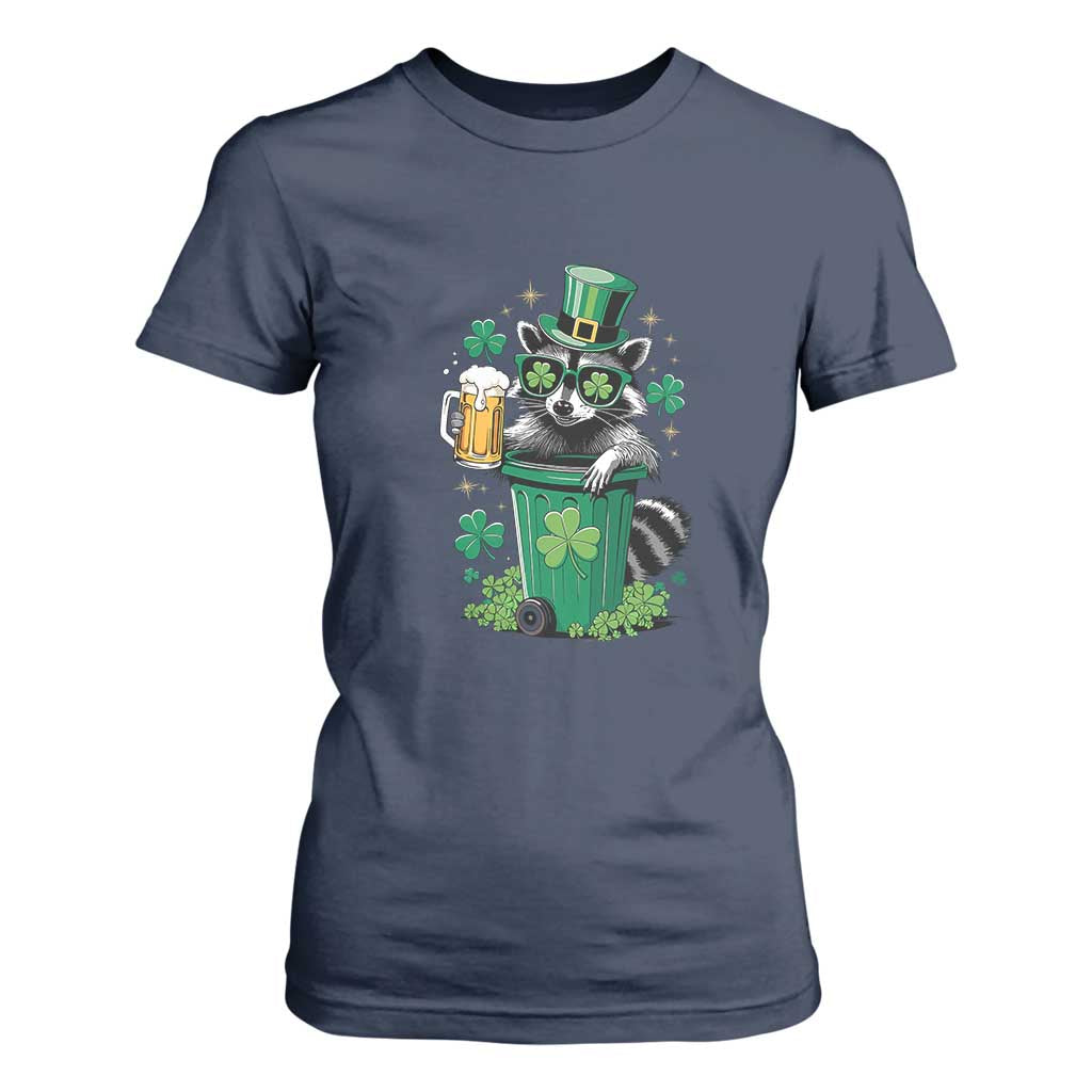 Funny St.Patrick's Day Raccoon T Shirt For Women Patrick Drinking Irish TS02 Navy Print Your Wear