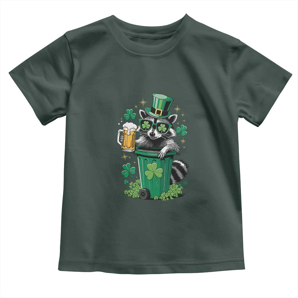 Funny St.Patrick's Day Raccoon Toddler T Shirt Patrick Drinking Irish TS02 Dark Forest Green Print Your Wear