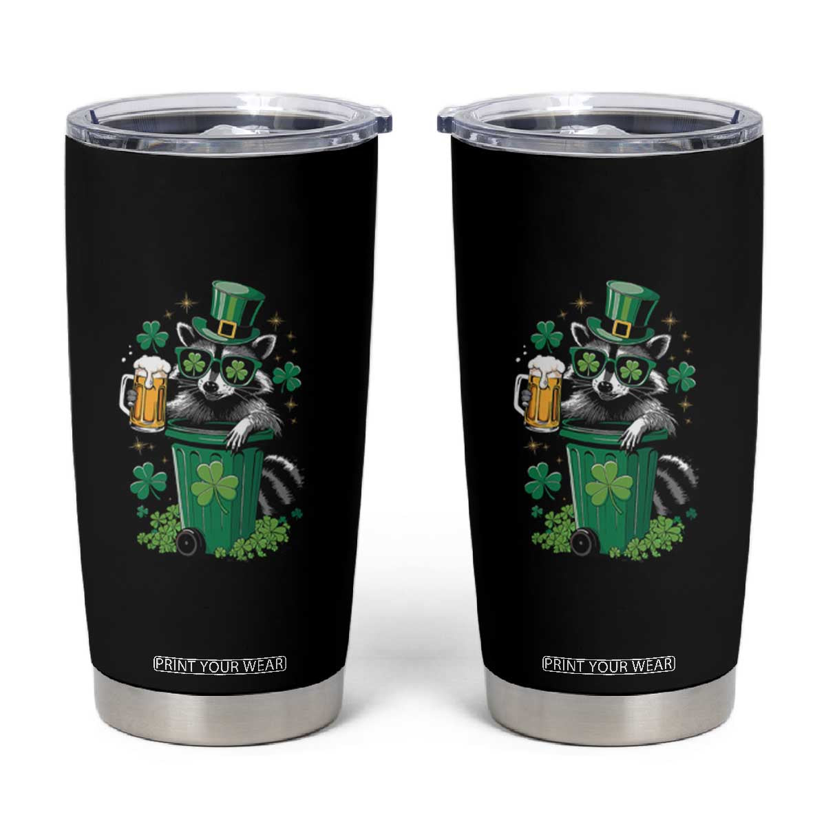 Funny St.Patrick's Day Raccoon Tumbler Cup Patrick Drinking Irish TS02 Black Print Your Wear