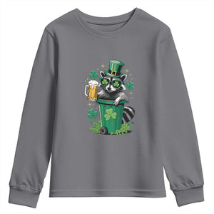 Funny St.Patrick's Day Raccoon Youth Sweatshirt Patrick Drinking Irish TS02 Charcoal Print Your Wear