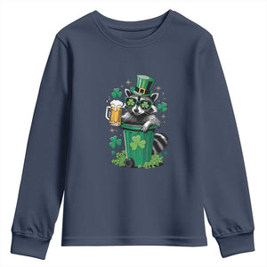 Funny St.Patrick's Day Raccoon Youth Sweatshirt Patrick Drinking Irish TS02 Navy Print Your Wear