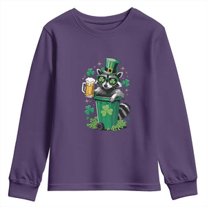 Funny St.Patrick's Day Raccoon Youth Sweatshirt Patrick Drinking Irish TS02 Purple Print Your Wear