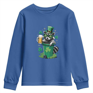 Funny St.Patrick's Day Raccoon Youth Sweatshirt Patrick Drinking Irish TS02 Royal Blue Print Your Wear