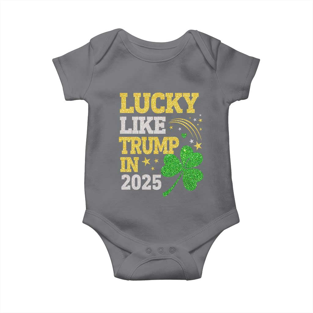 Lucky Like Trump in 2025 Baby Onesie Funny St Patrick's Day Shamrock TS02 Charcoal Print Your Wear
