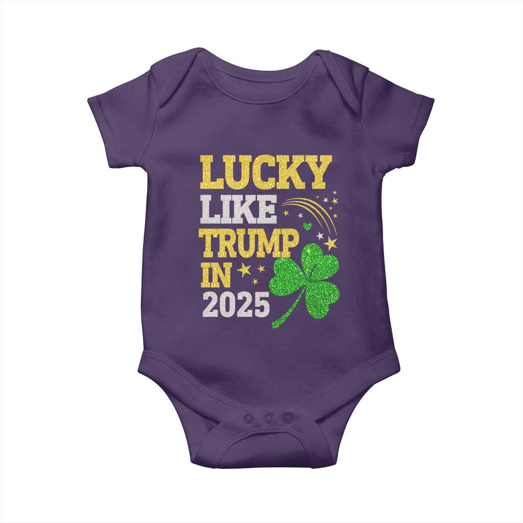Lucky Like Trump in 2025 Baby Onesie Funny St Patrick's Day Shamrock TS02 Purple Print Your Wear