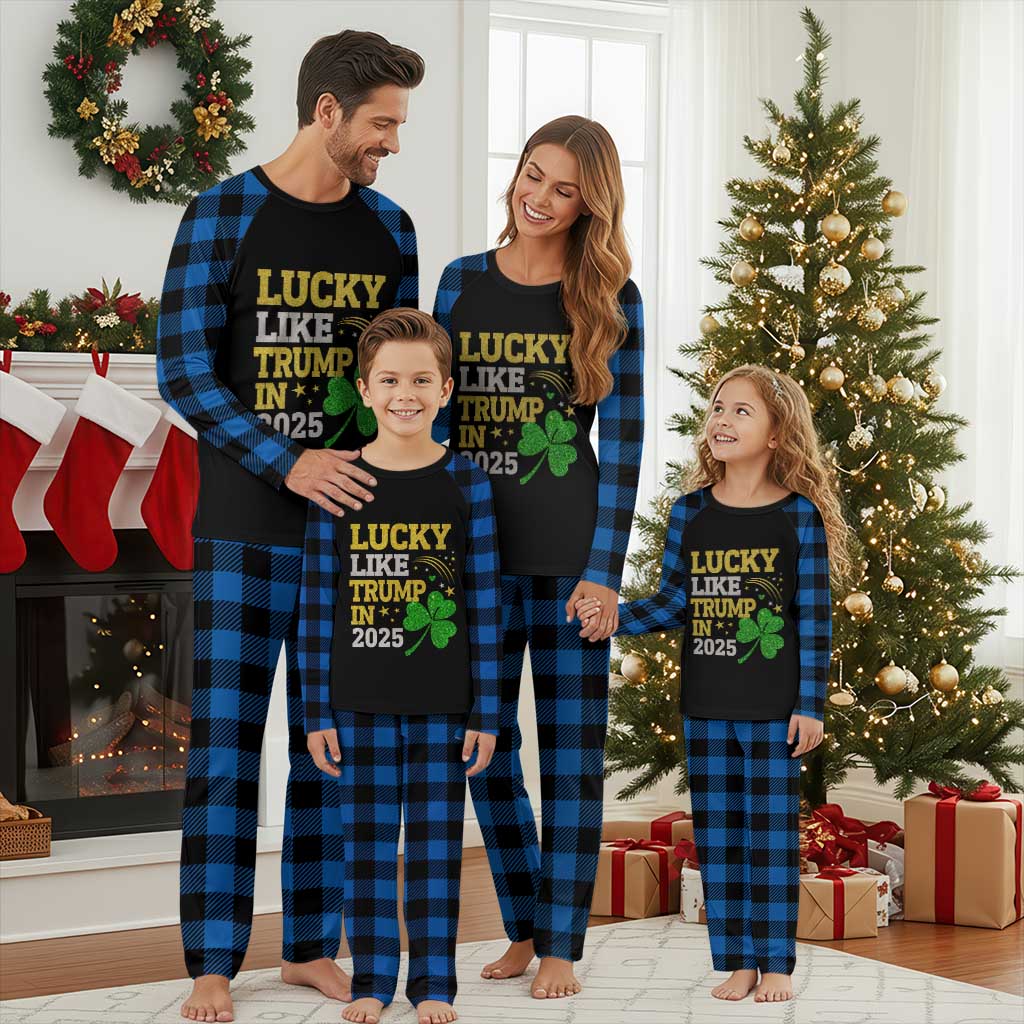 Lucky Like Trump in 2025 Plaid Pajama Set Funny St Patrick's Day Shamrock TS02 Blue Plaid Print Your Wear