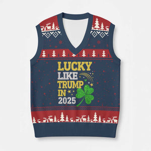 Lucky Like Trump in 2025 V-Neck Knit Sweater Vest Funny St Patrick's Day Shamrock TS02 Navy Red Print Your Wear