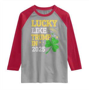 Lucky Like Trump in 2025 Raglan Shirt Funny St Patrick's Day Shamrock TS02 Sport Gray Red Print Your Wear