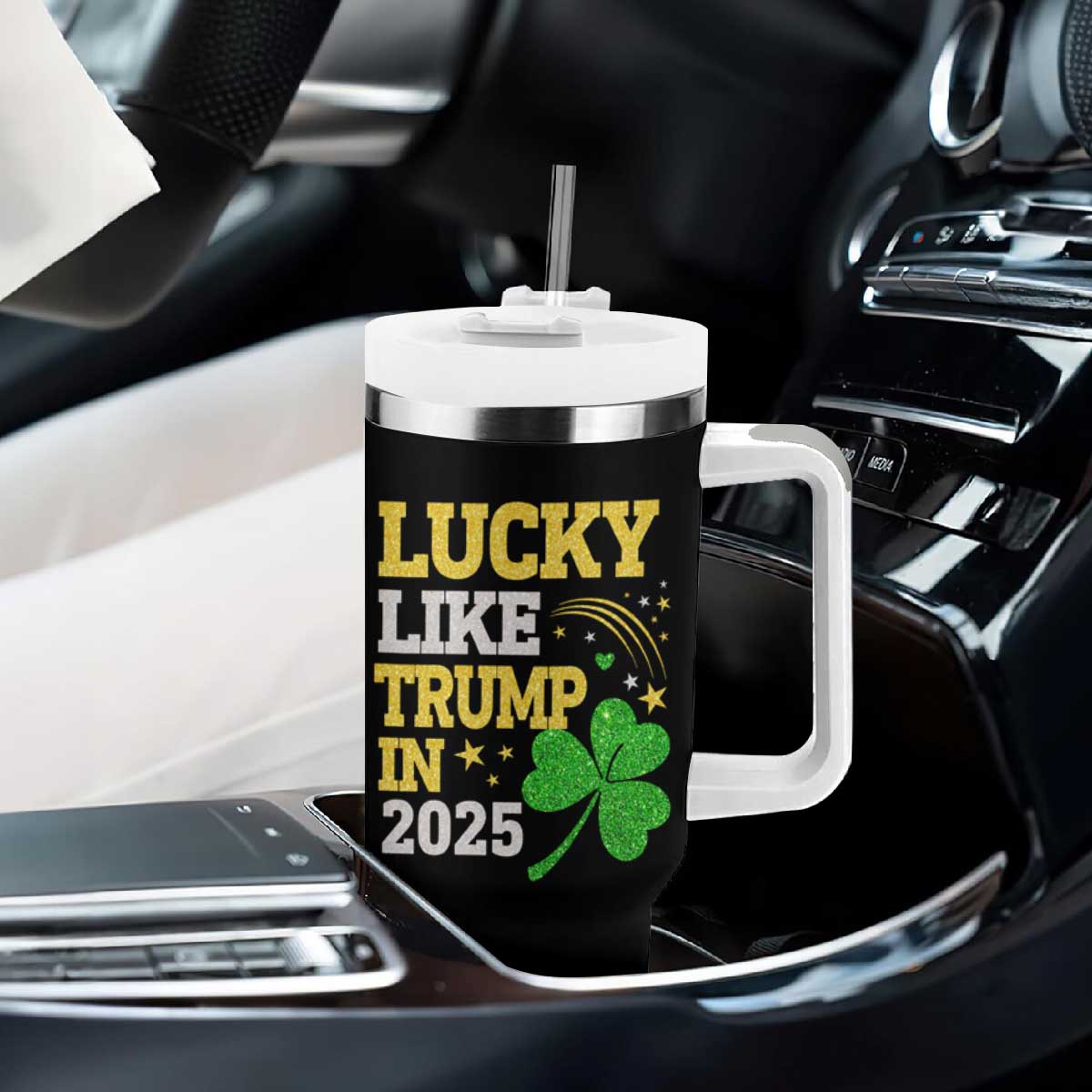 Lucky Like Trump in 2025 Tumbler With Handle Funny St Patrick's Day Shamrock TS02 Print Your Wear