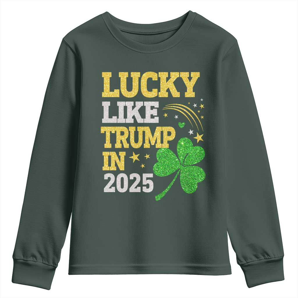 Lucky Like Trump in 2025 Youth Sweatshirt Funny St Patrick's Day Shamrock TS02 Dark Forest Green Print Your Wear