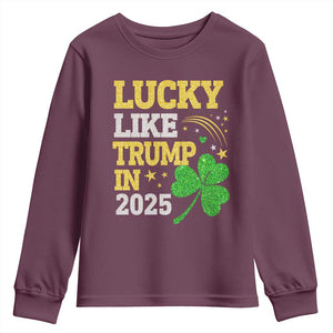 Lucky Like Trump in 2025 Youth Sweatshirt Funny St Patrick's Day Shamrock TS02 Maroon Print Your Wear