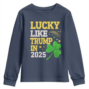 Lucky Like Trump in 2025 Youth Sweatshirt Funny St Patrick's Day Shamrock TS02 Navy Print Your Wear