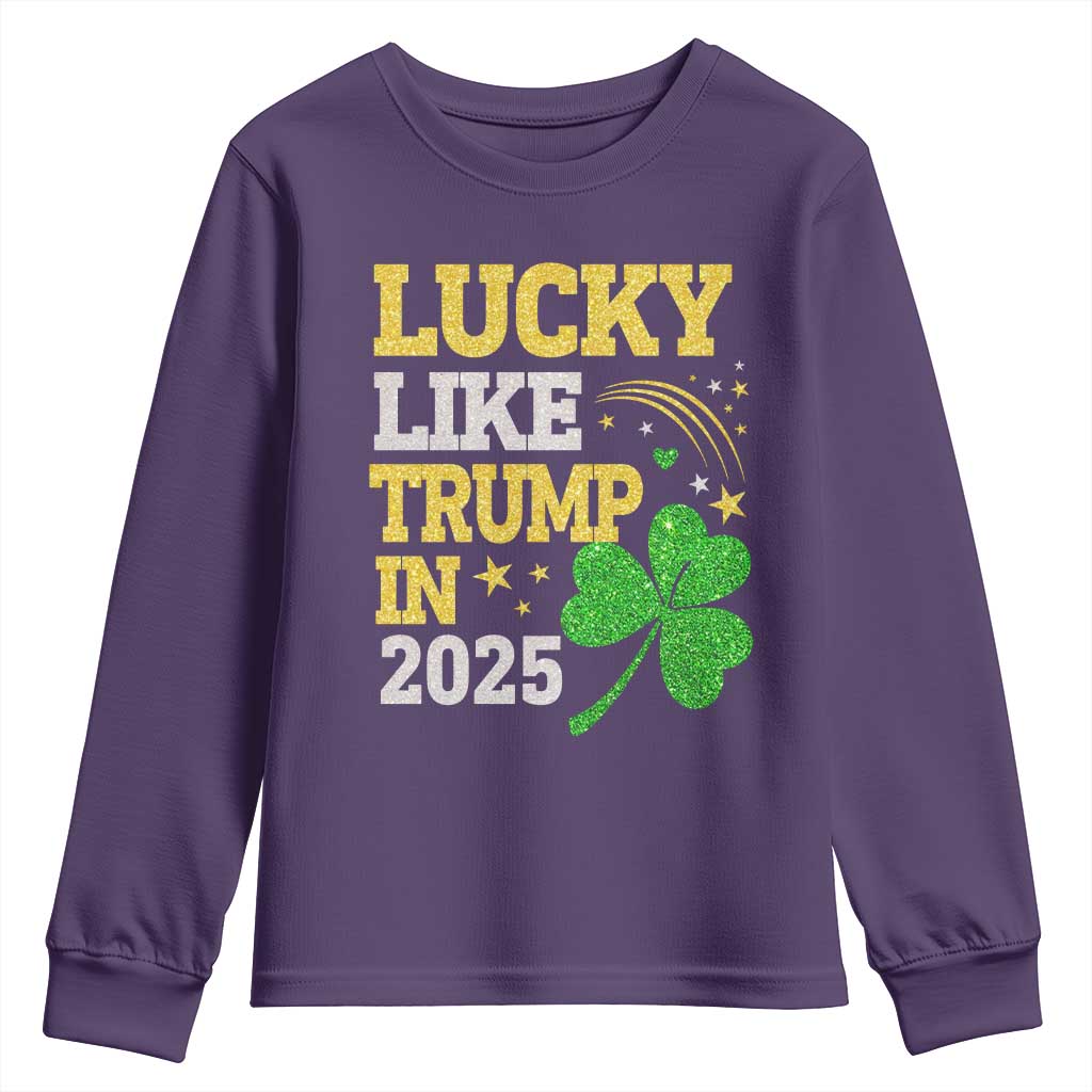 Lucky Like Trump in 2025 Youth Sweatshirt Funny St Patrick's Day Shamrock TS02 Purple Print Your Wear