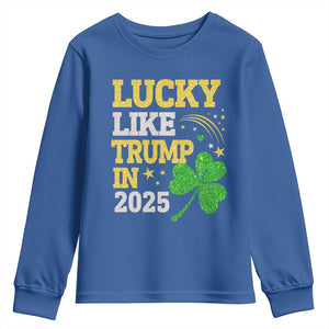 Lucky Like Trump in 2025 Youth Sweatshirt Funny St Patrick's Day Shamrock TS02 Royal Blue Print Your Wear