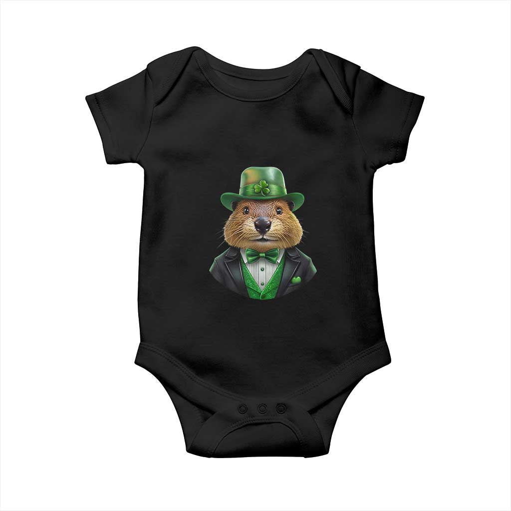 Funny Groundhog Leprechaun Baby Onesie Woodchuck Happy St Patrick's Day TS02 Black Print Your Wear