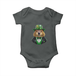 Funny Groundhog Leprechaun Baby Onesie Woodchuck Happy St Patrick's Day TS02 Dark Heather Print Your Wear