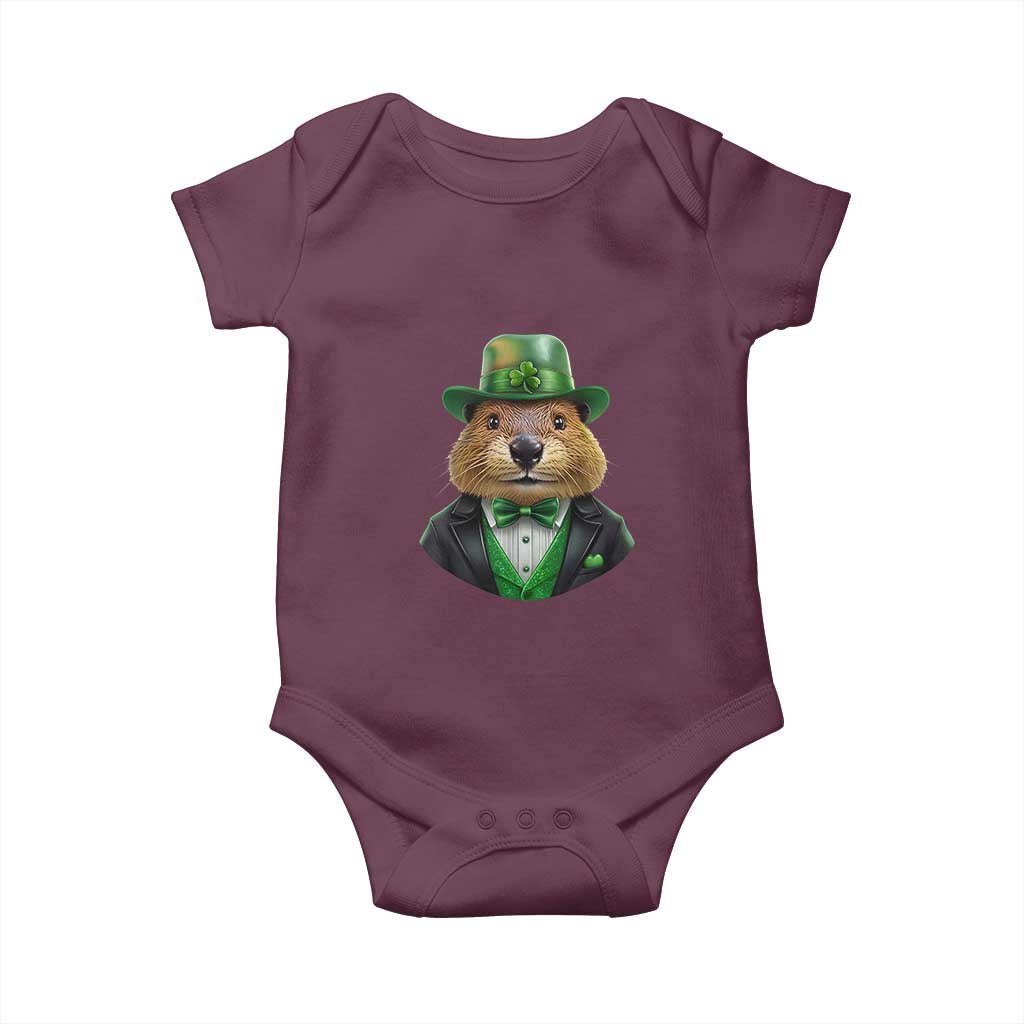 Funny Groundhog Leprechaun Baby Onesie Woodchuck Happy St Patrick's Day TS02 Maroon Print Your Wear
