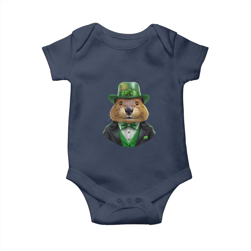 Funny Groundhog Leprechaun Baby Onesie Woodchuck Happy St Patrick's Day TS02 Navy Print Your Wear