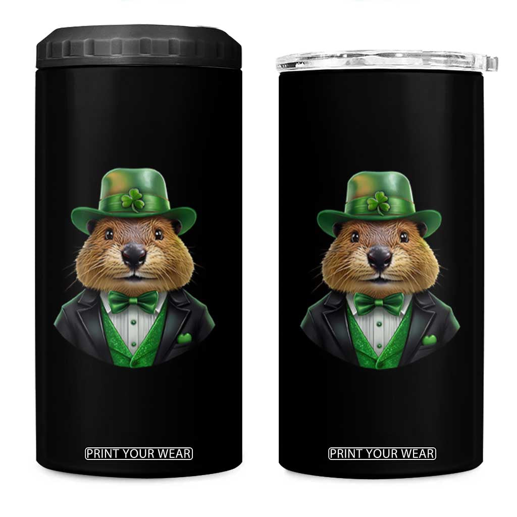 Funny Groundhog Leprechaun 4 in 1 Can Cooler Tumbler Woodchuck Happy St Patrick's Day TS02 One Size: 16 oz Black Print Your Wear