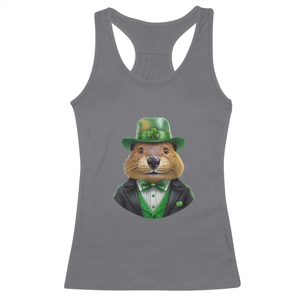 Funny Groundhog Leprechaun Racerback Tank Top Woodchuck Happy St Patrick's Day TS02 Charcoal Print Your Wear