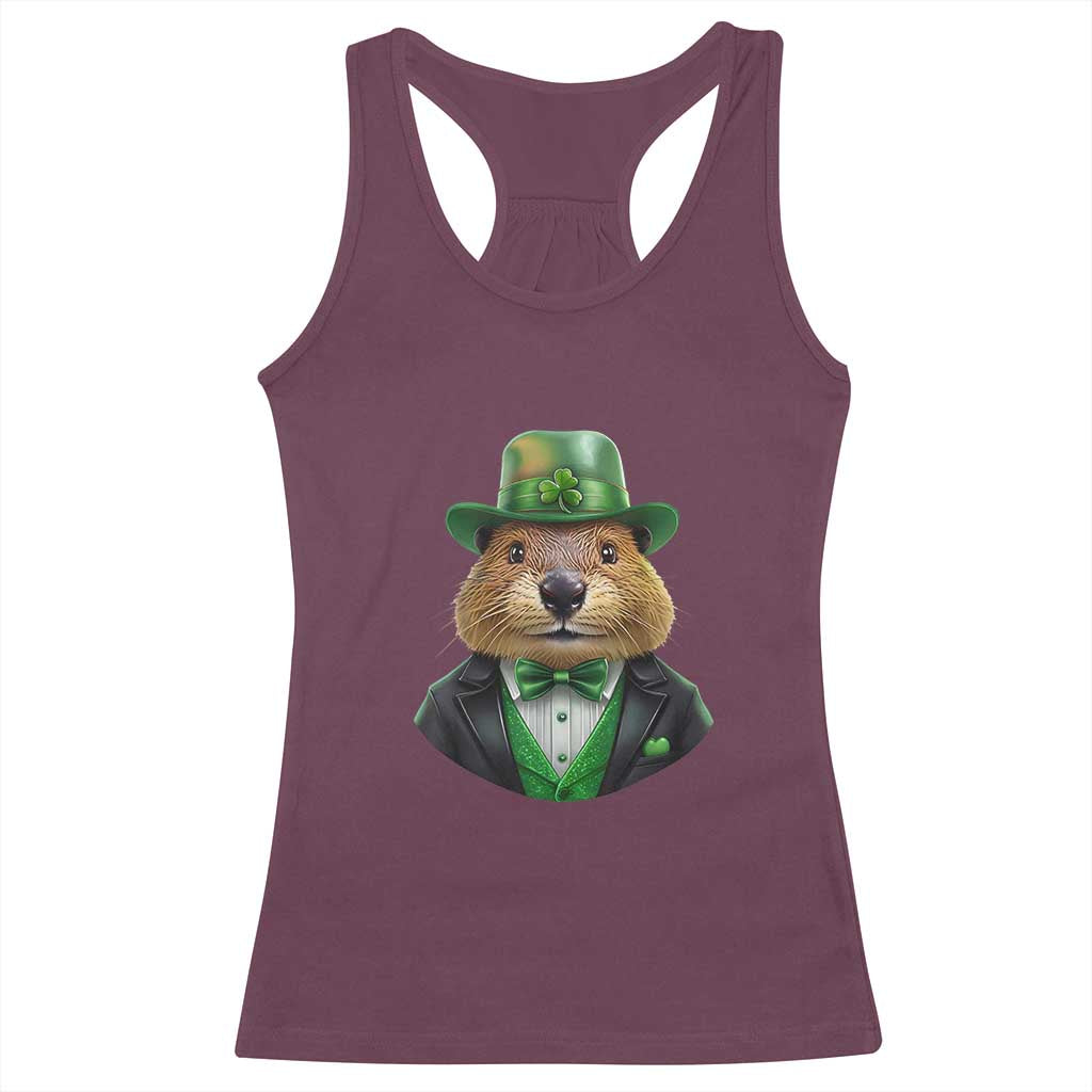 Funny Groundhog Leprechaun Racerback Tank Top Woodchuck Happy St Patrick's Day TS02 Maroon Print Your Wear
