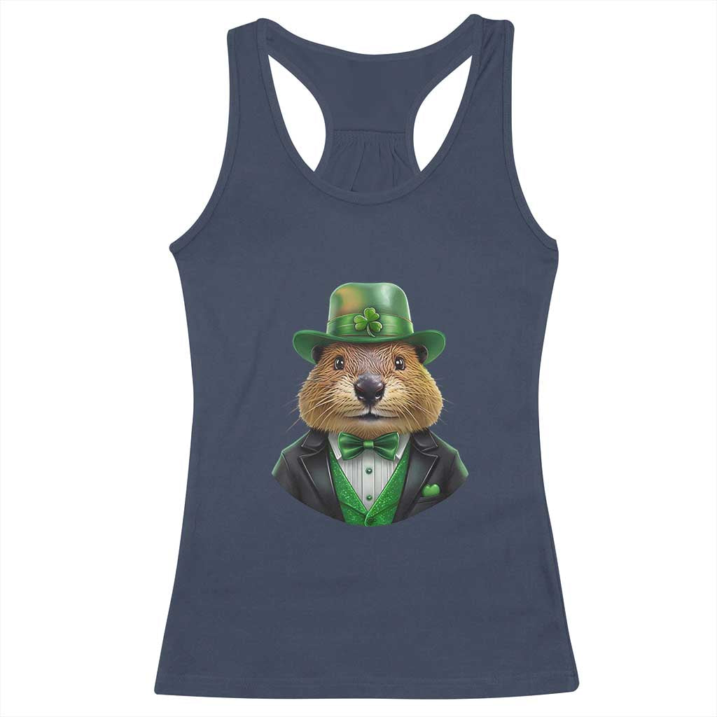 Funny Groundhog Leprechaun Racerback Tank Top Woodchuck Happy St Patrick's Day TS02 Navy Print Your Wear