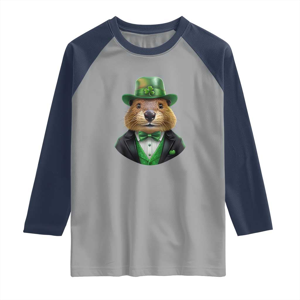 Funny Groundhog Leprechaun Raglan Shirt Woodchuck Happy St Patrick's Day TS02 Sport Gray Navy Print Your Wear