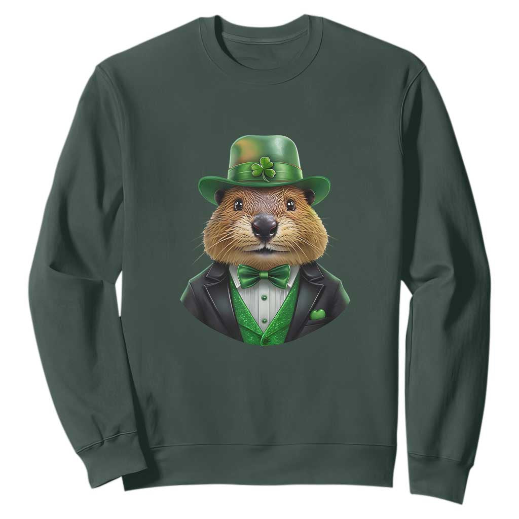 Funny Groundhog Leprechaun Sweatshirt Woodchuck Happy St Patrick's Day TS02 Dark Forest Green Print Your Wear