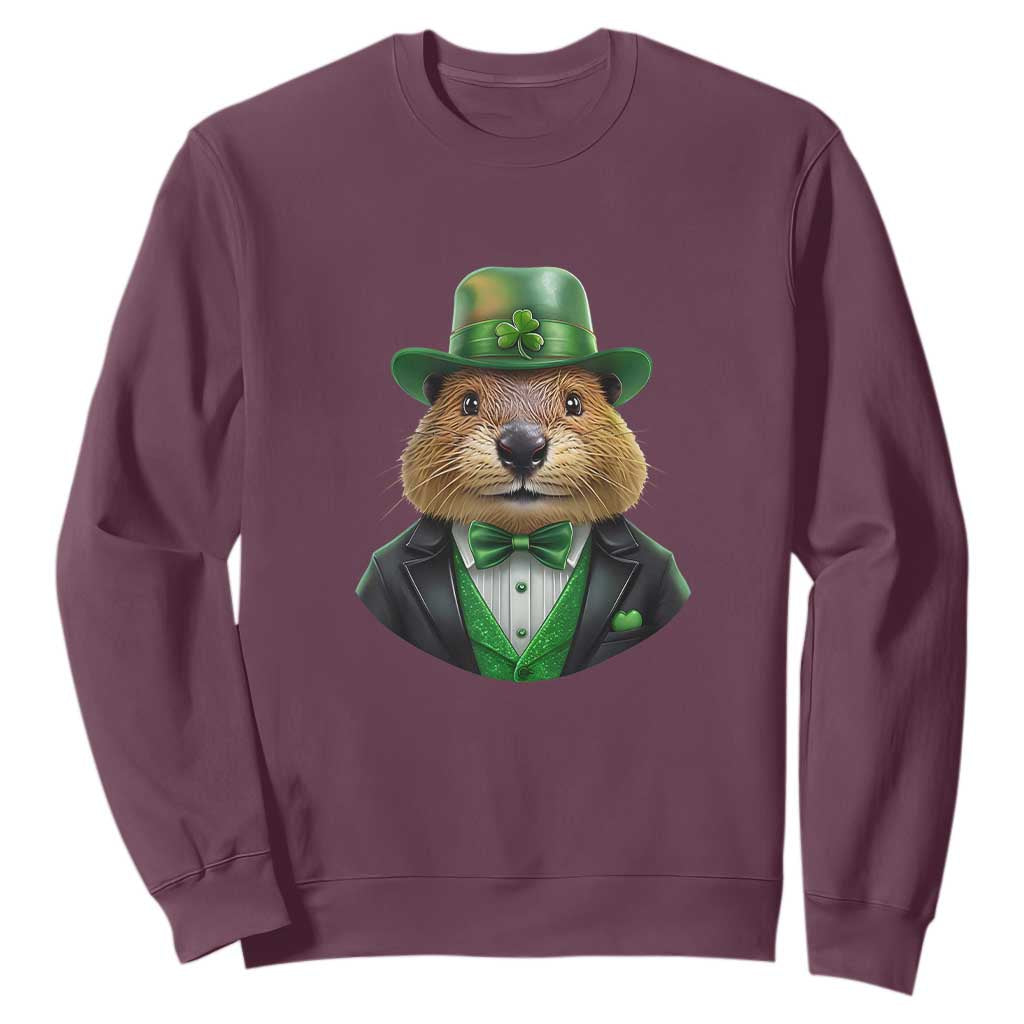 Funny Groundhog Leprechaun Sweatshirt Woodchuck Happy St Patrick's Day TS02 Maroon Print Your Wear