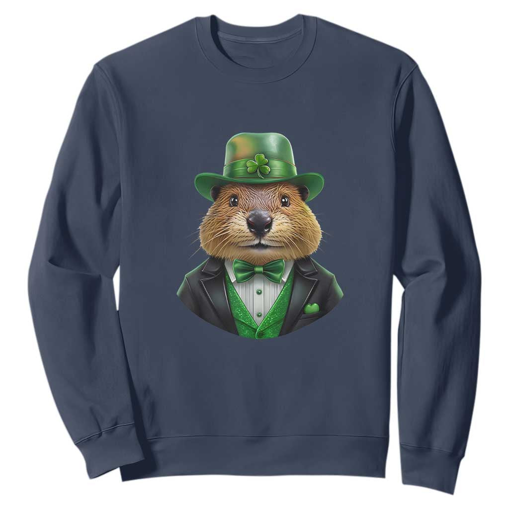Funny Groundhog Leprechaun Sweatshirt Woodchuck Happy St Patrick's Day TS02 Navy Print Your Wear