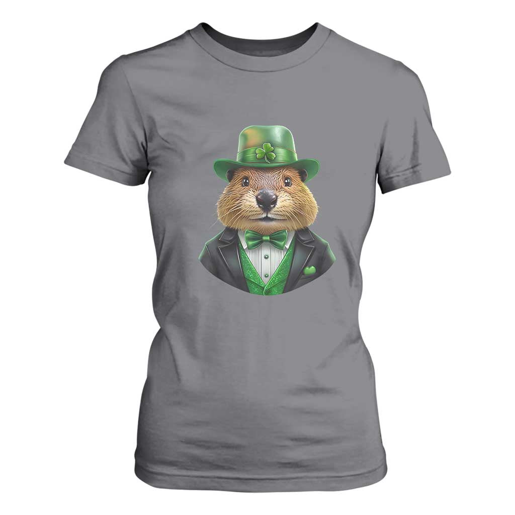 Funny Groundhog Leprechaun T Shirt For Women Woodchuck Happy St Patrick's Day TS02 Charcoal Print Your Wear