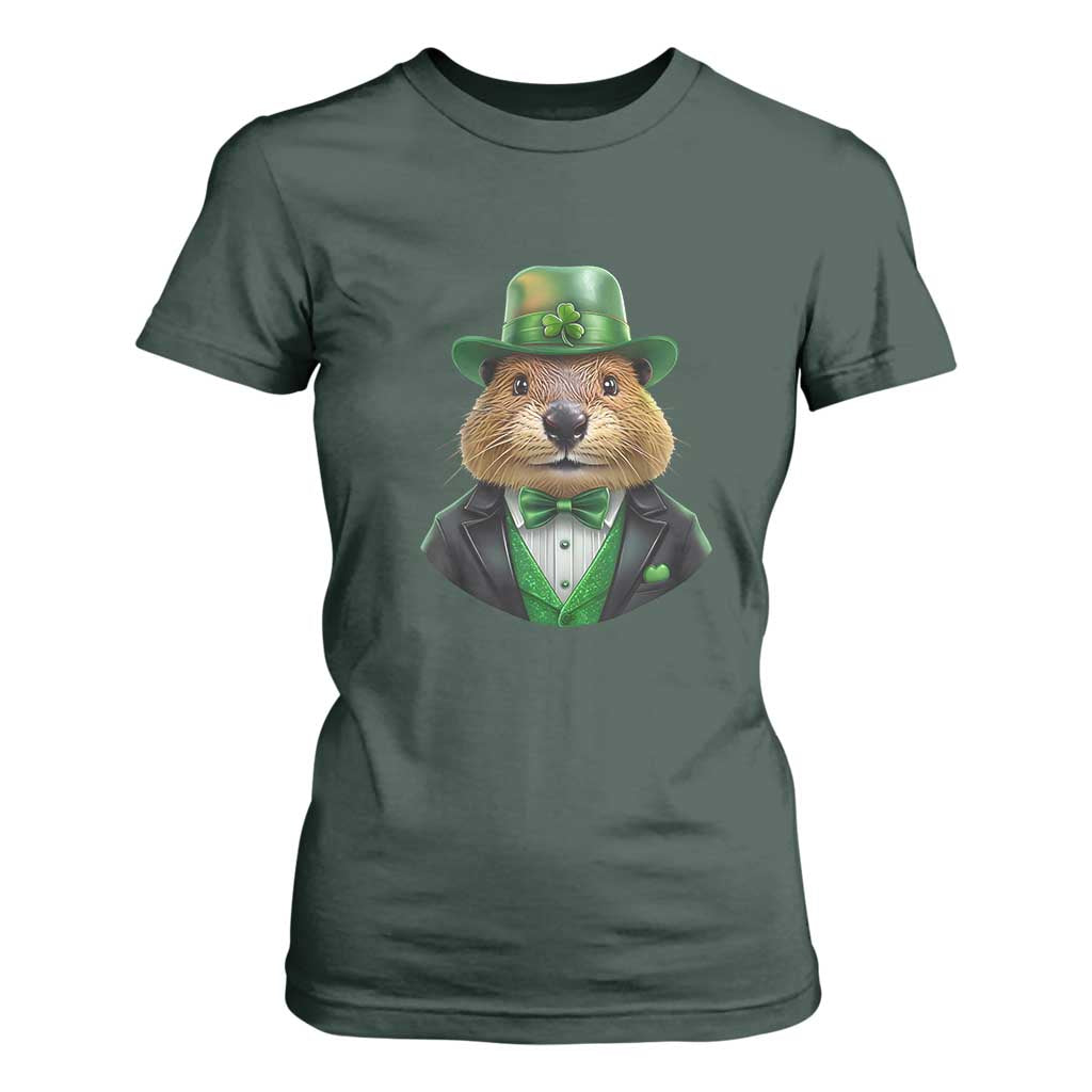 Funny Groundhog Leprechaun T Shirt For Women Woodchuck Happy St Patrick's Day TS02 Dark Forest Green Print Your Wear