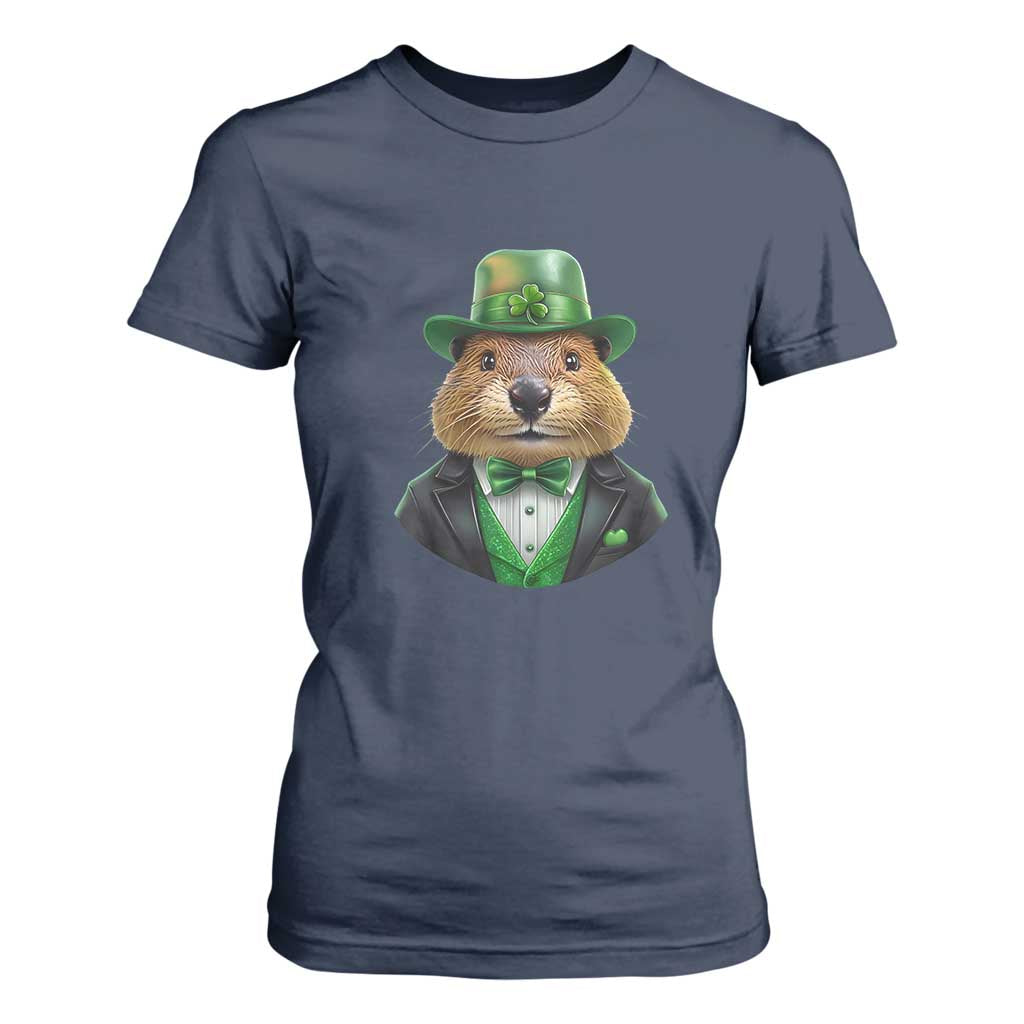 Funny Groundhog Leprechaun T Shirt For Women Woodchuck Happy St Patrick's Day TS02 Navy Print Your Wear