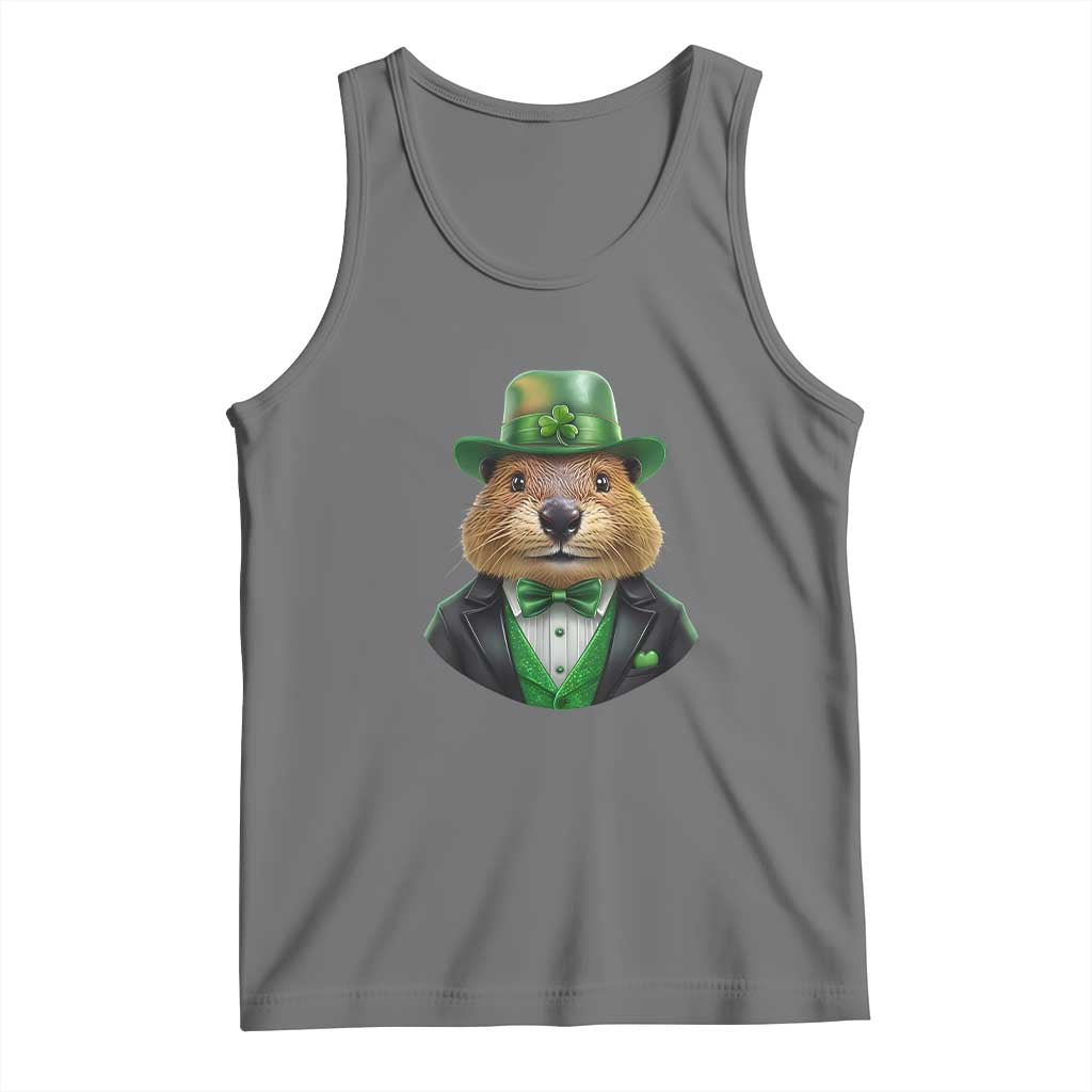 Funny Groundhog Leprechaun Tank Top Woodchuck Happy St Patrick's Day TS02 Black Heather Print Your Wear