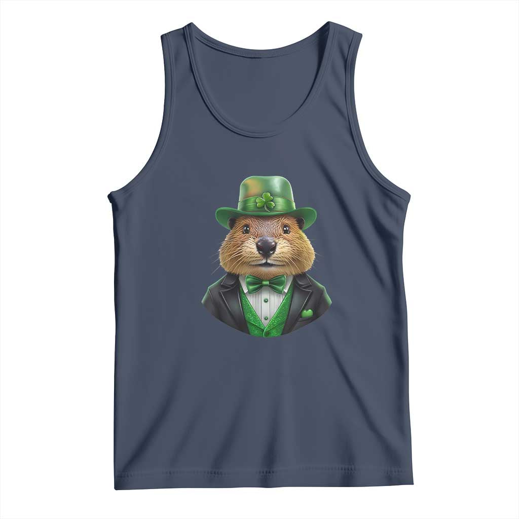 Funny Groundhog Leprechaun Tank Top Woodchuck Happy St Patrick's Day TS02 Navy Print Your Wear