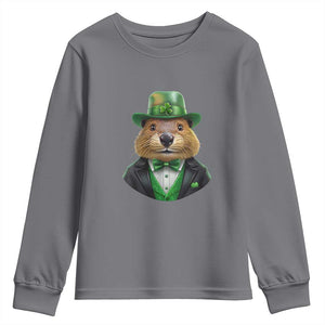 Funny Groundhog Leprechaun Youth Sweatshirt Woodchuck Happy St Patrick's Day TS02 Charcoal Print Your Wear